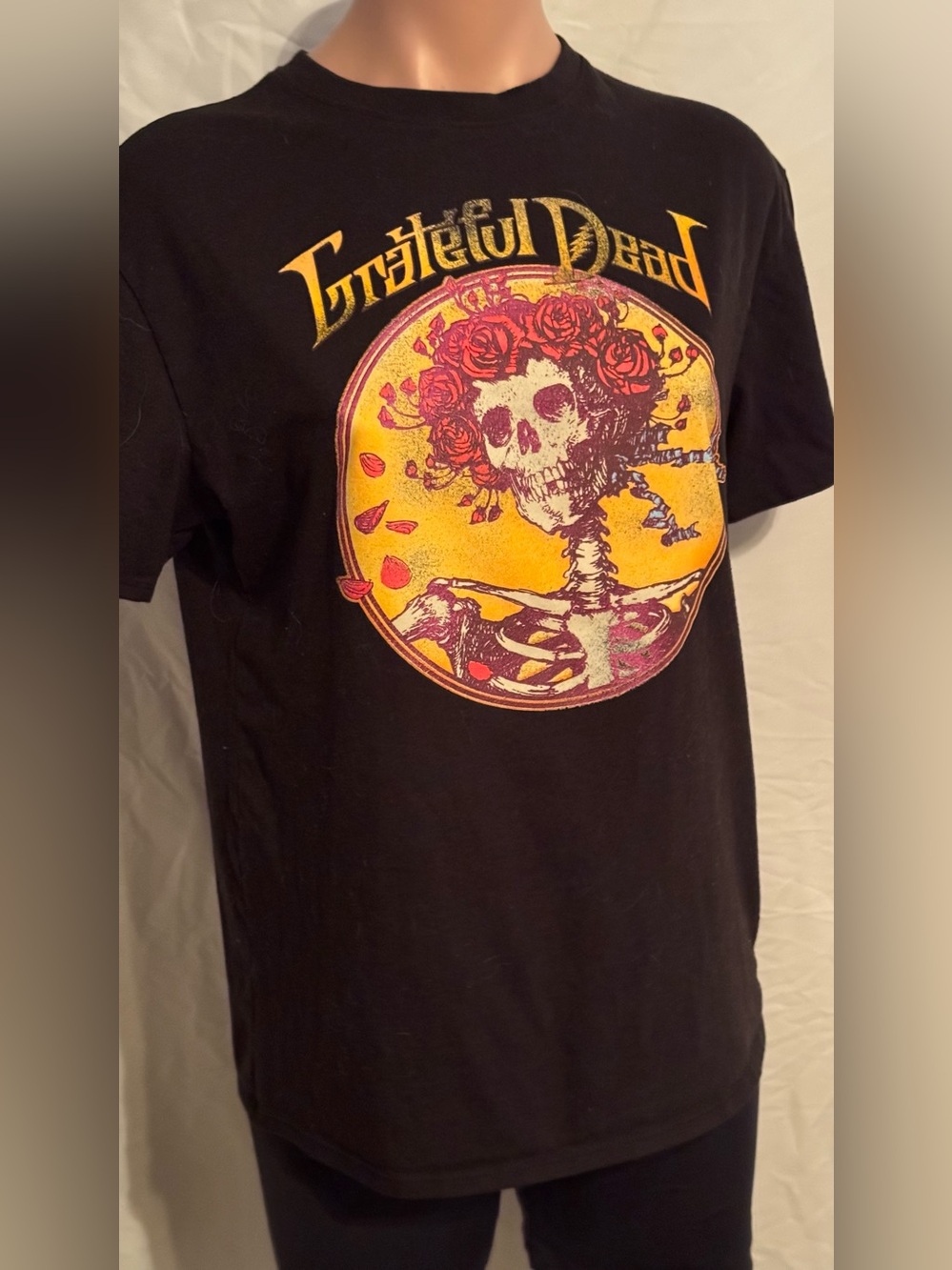 Grateful Dead Black Short-Sleeve Band Tee with Yellow & Red Skull